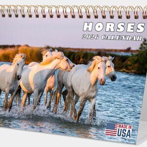2026-12 Months Desk Calendar Desktop Planner with To-Do List (Horses)